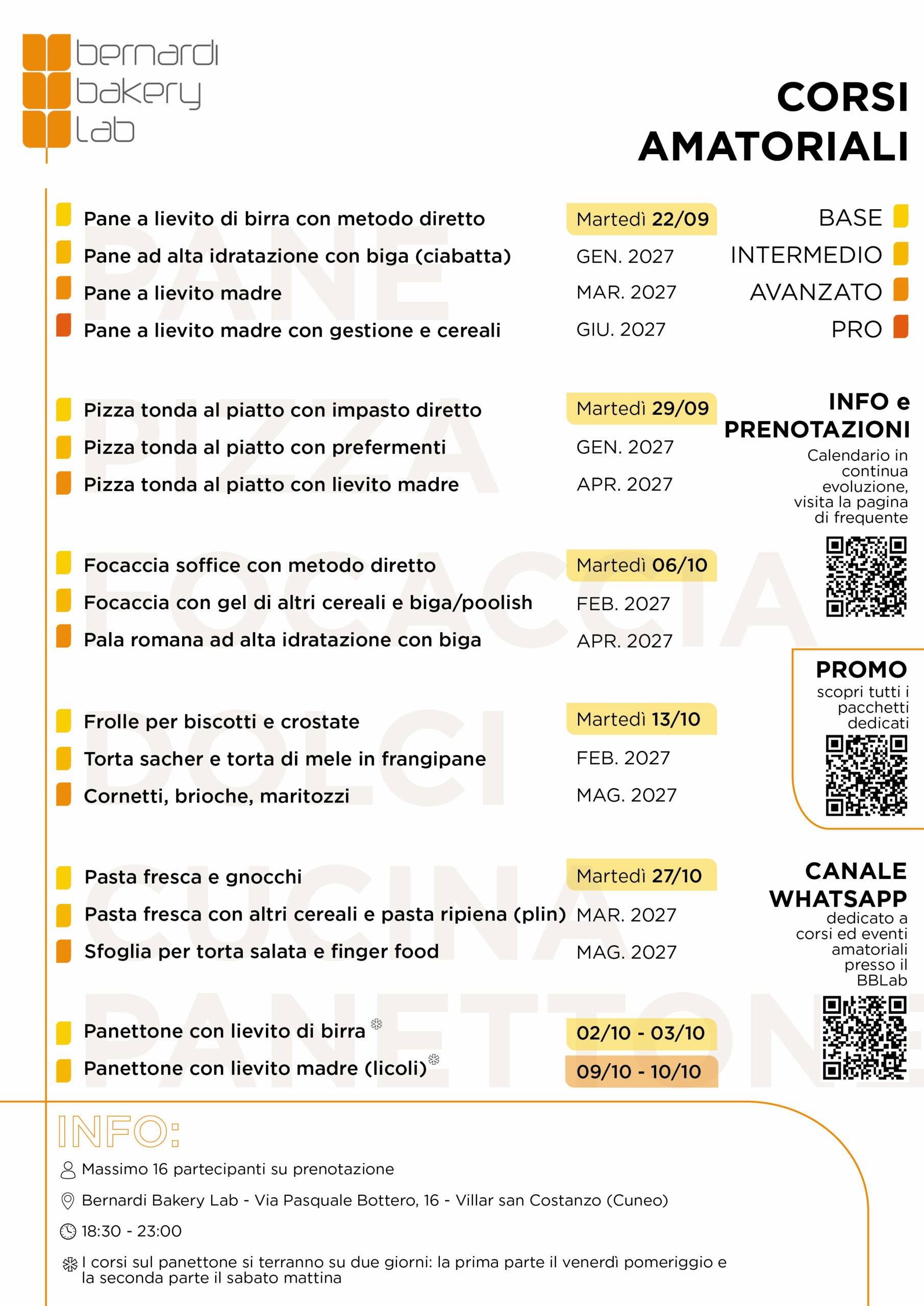 CALENDARIO CORSI AMATORIALI